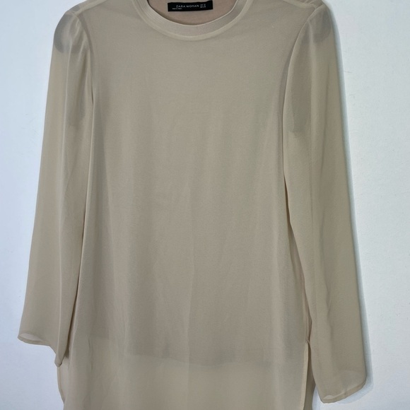 Zara neutral chiffon slits high low blouse - Picture 2 of 8